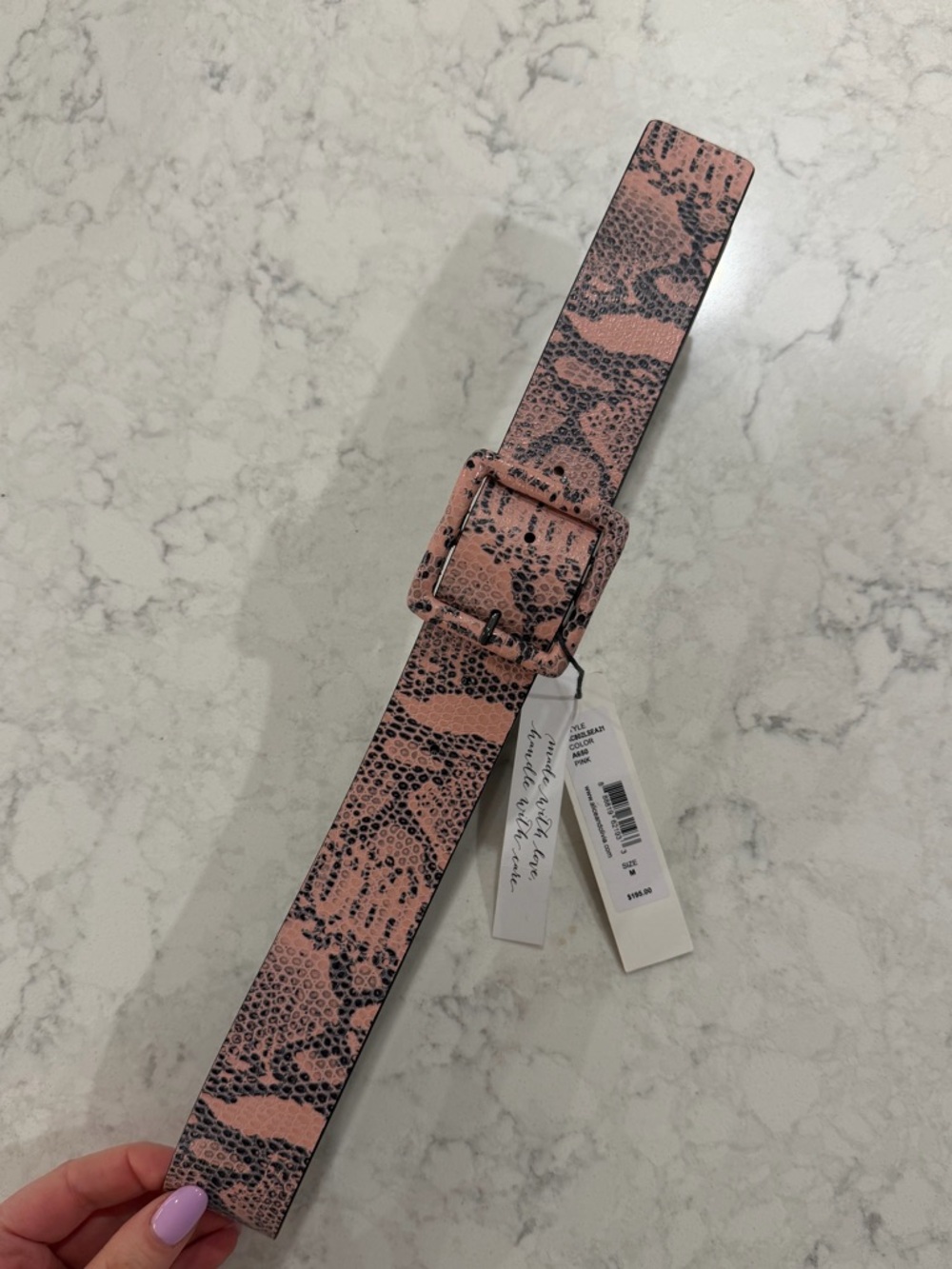 Alice + Olivia Pink Snake-Print Wide Belt